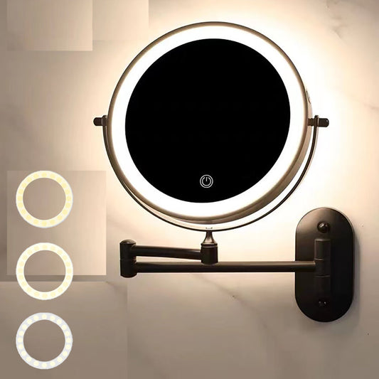 LED Round Metal Wall Mirror 10X Magnification Rechargeable Makeup Mirror